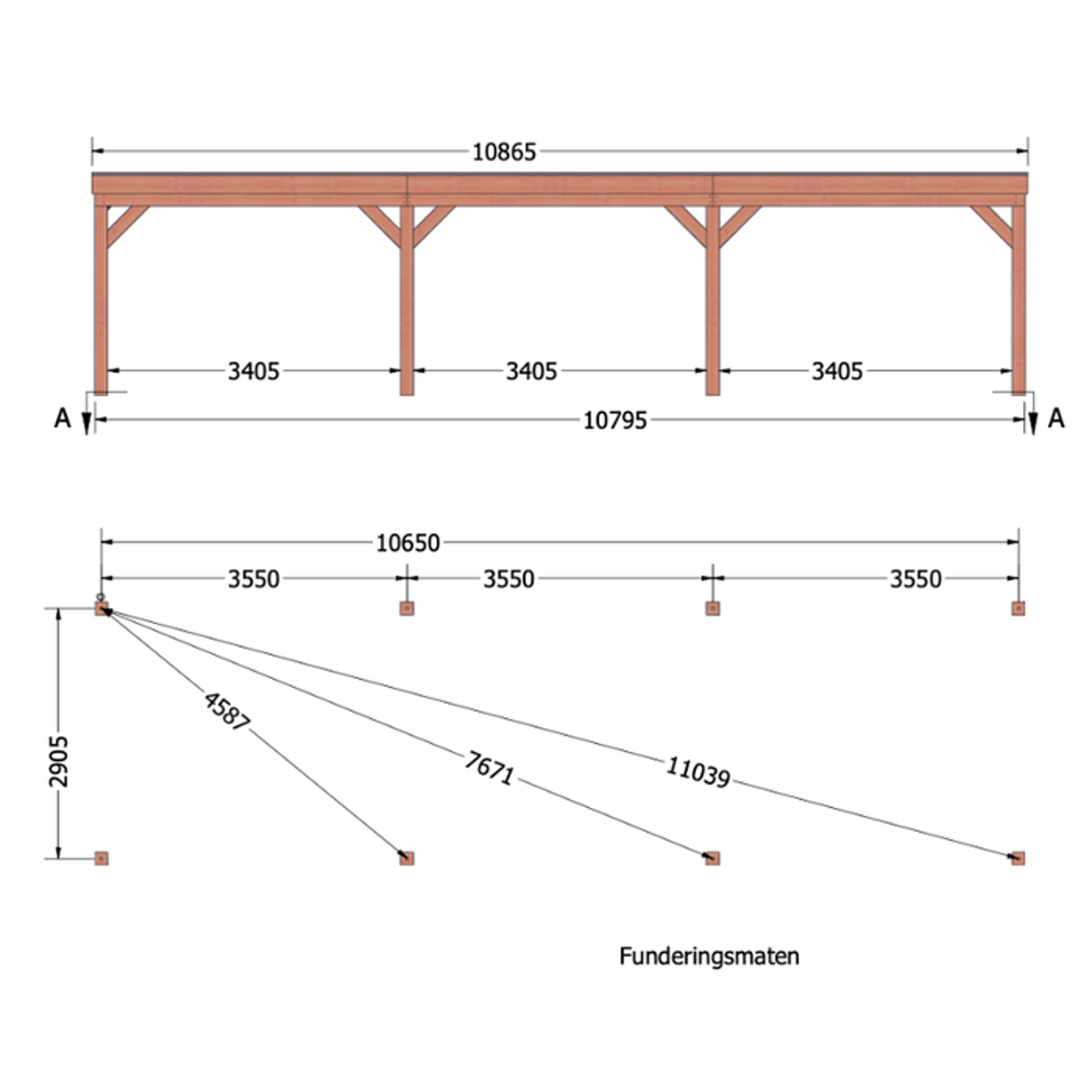 Douglas overkapping DHZ traditioneel 1090x335 cm