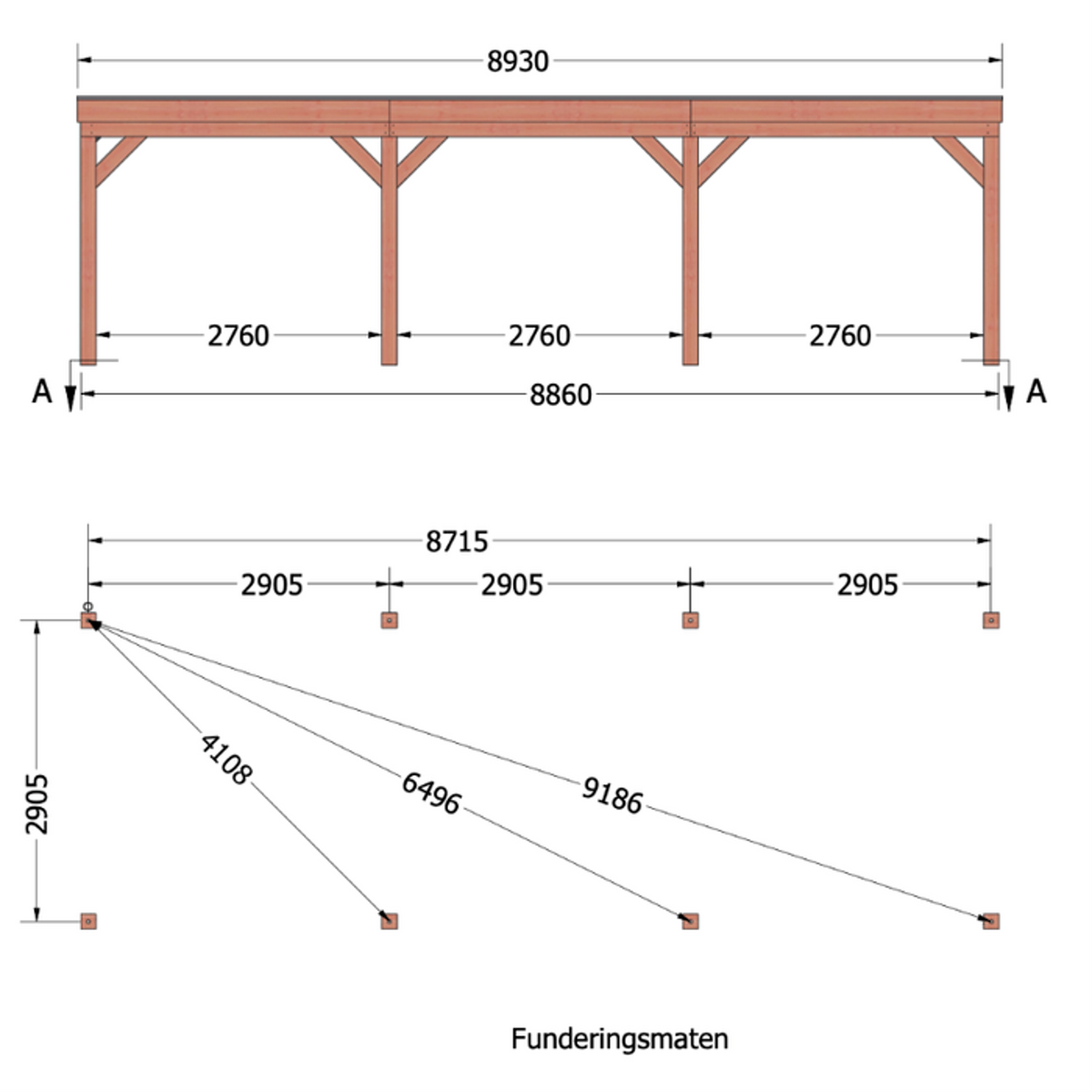 Douglas overkapping DHZ traditioneel 895x335 cm