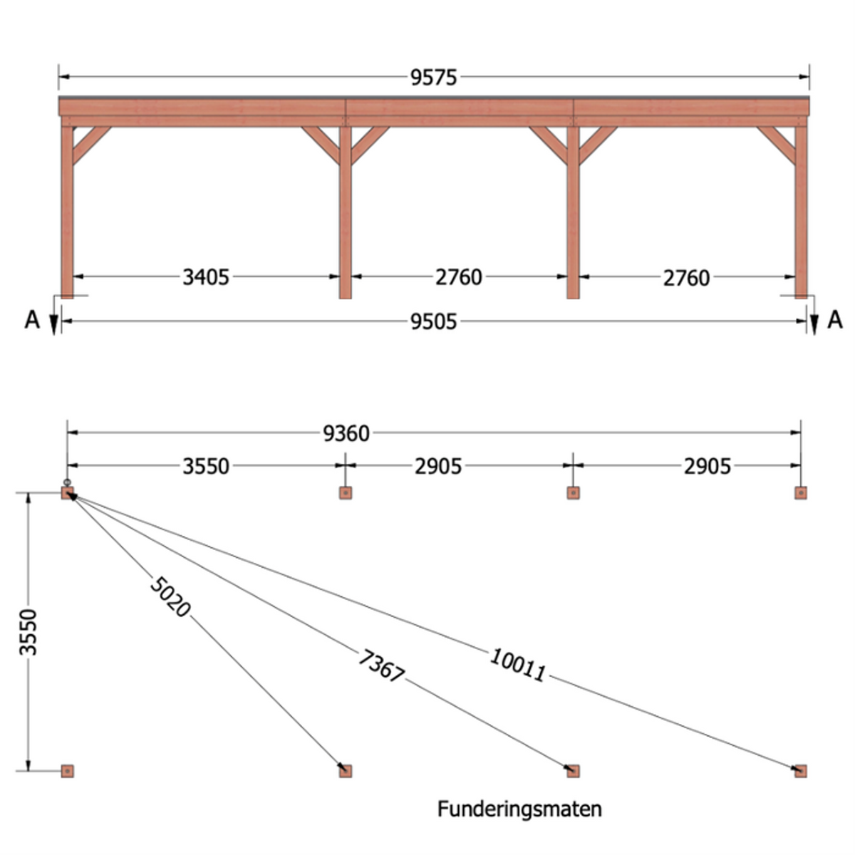 Douglas overkapping DHZ traditioneel 960x395 cm