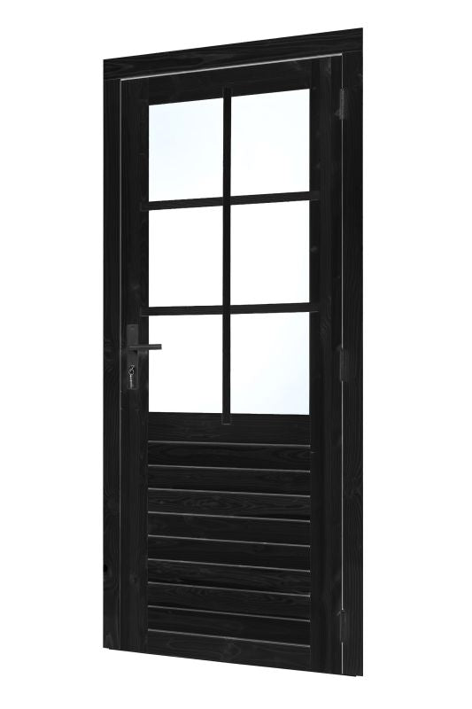 Vuren enkele glasdeur 6-ruits zwart gespoten 1000x2050 mm buitenmaat