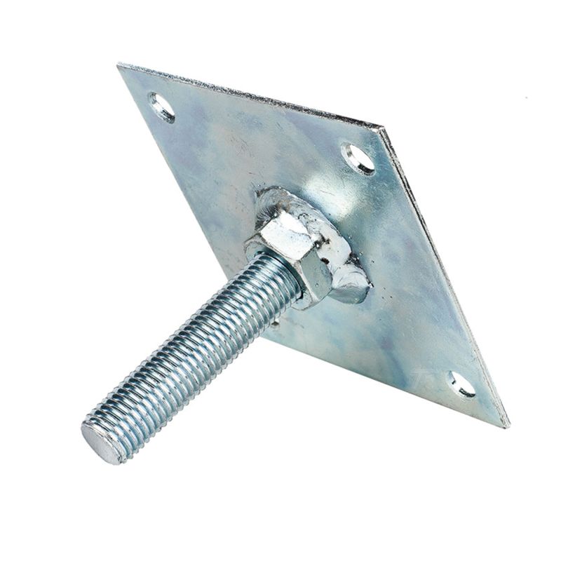 Hoogteverstelling standaard verzinkt M16 met gelaste moer op plaat van 10x10 cm