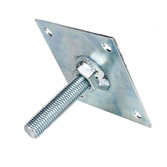 Hoogteverstelling standaard verzinkt M16 met gelaste moer op plaat van 10x10 cm