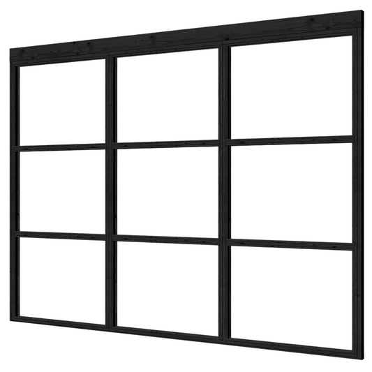 Vuren steellook glaswand 3-delig 3-ruits