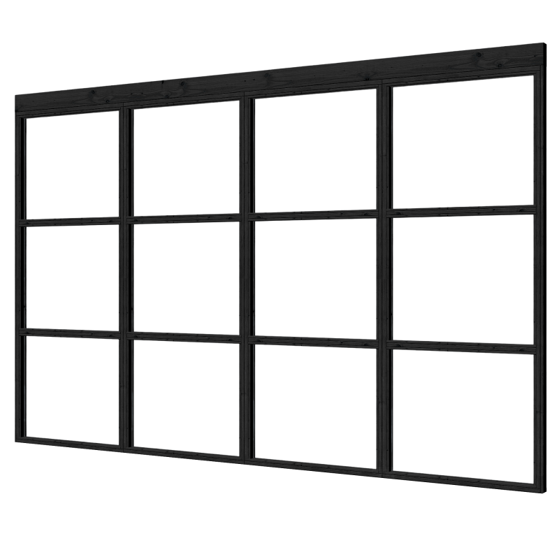Vuren steellook glaswand 4-delig 3-ruits