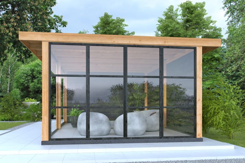 Vuren steellook glaswand 4-delig 3-ruits