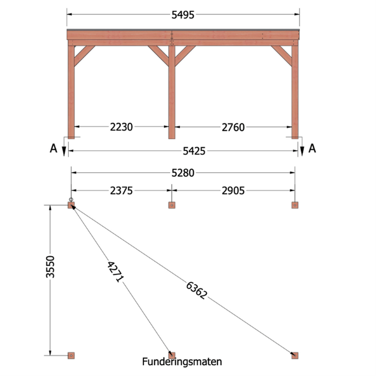 Douglas overkapping DHZ traditioneel 550x395 cm