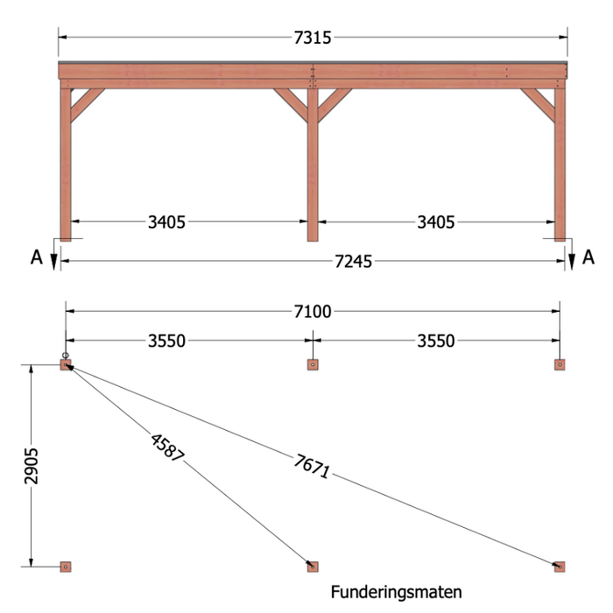Douglas overkapping DHZ traditioneel 735x335 cm