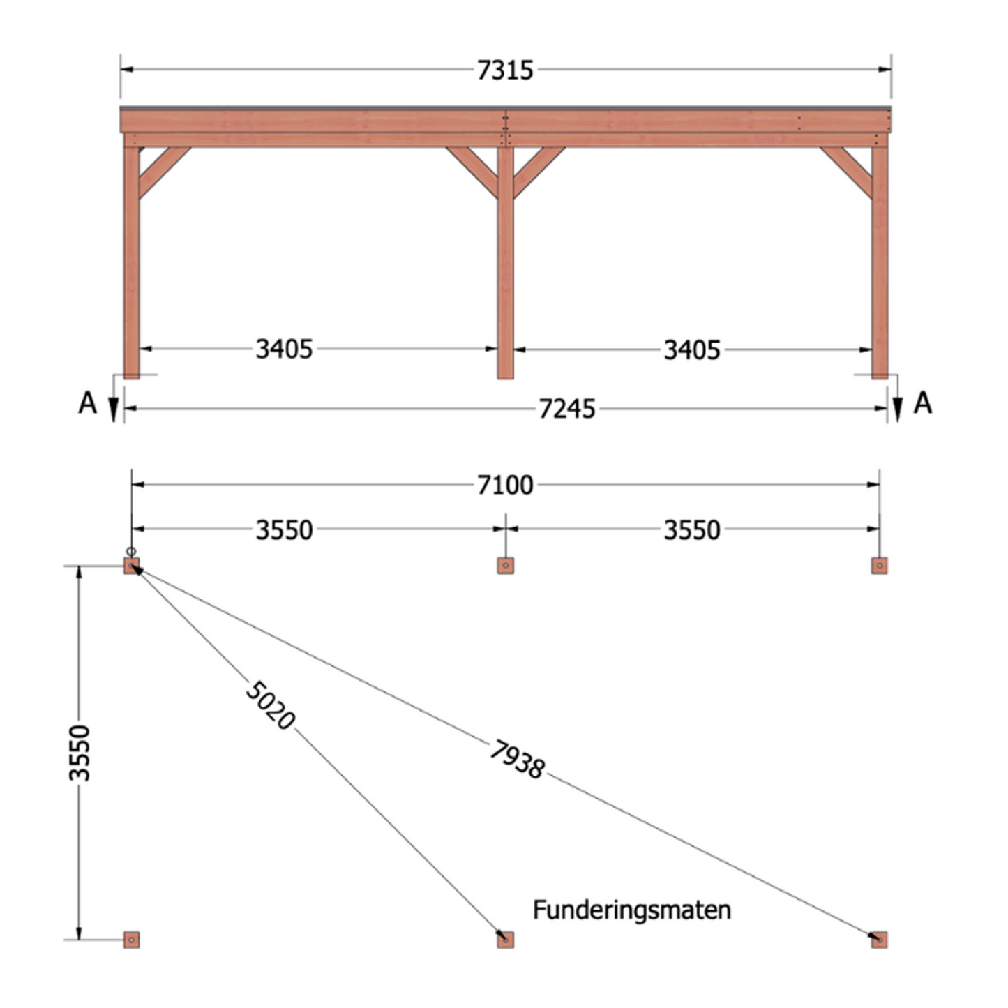Douglas overkapping DHZ traditioneel 735x395 cm