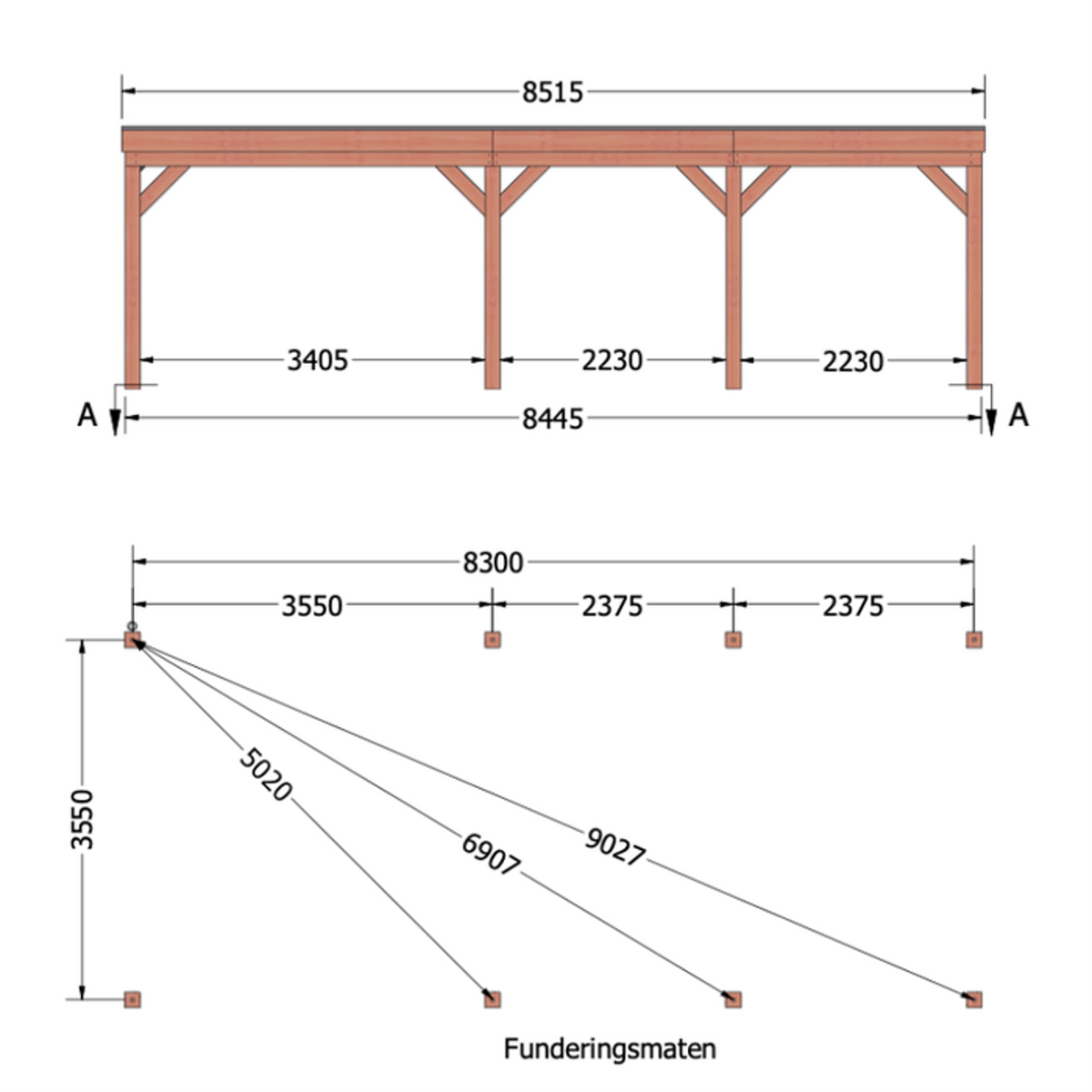 Douglas overkapping DHZ traditioneel 855x395 cm