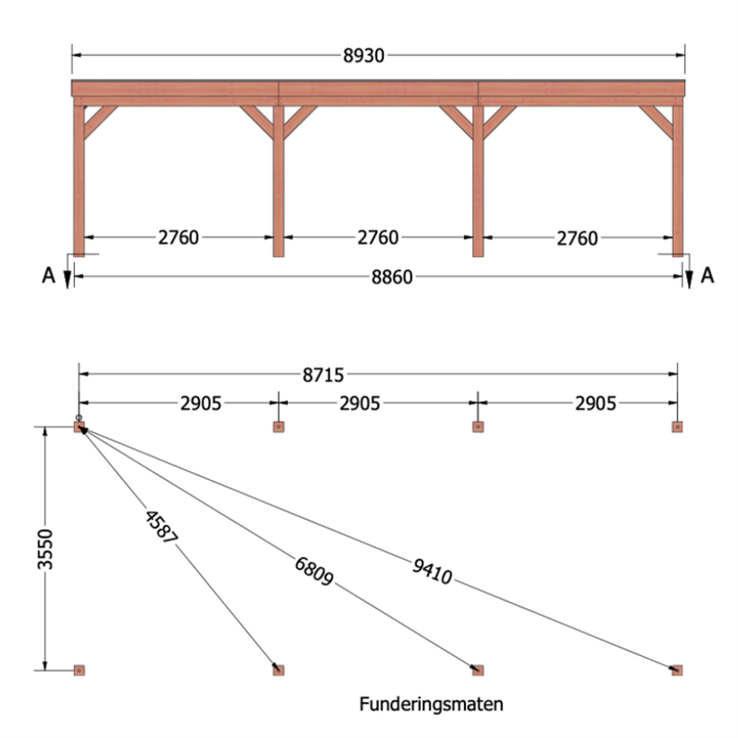 Douglas overkapping DHZ traditioneel 895x395 cm