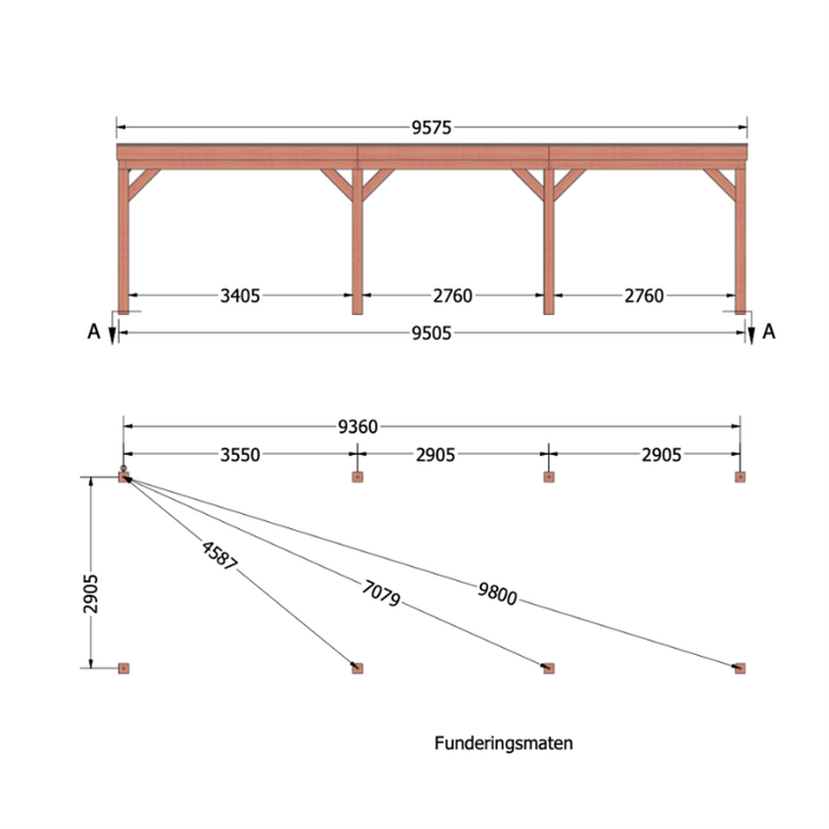 Douglas overkapping DHZ traditioneel 960x335 cm