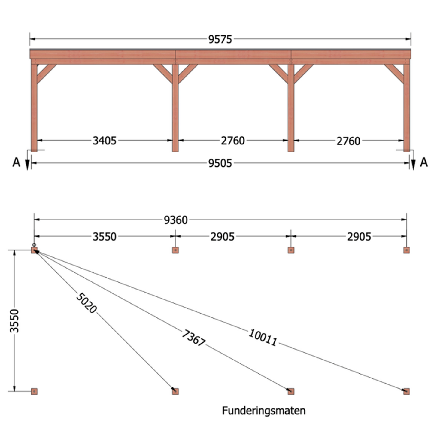 Douglas overkapping DHZ traditioneel 960x395 cm