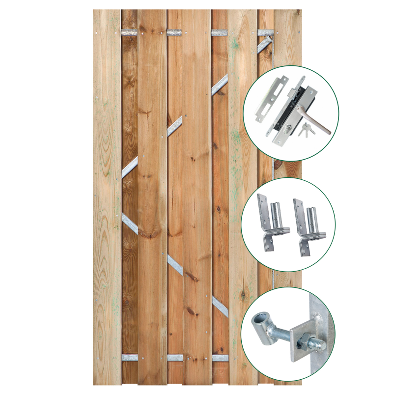 Grenen tuindeur Solide geschaafd 9 planks 180 cm hoog