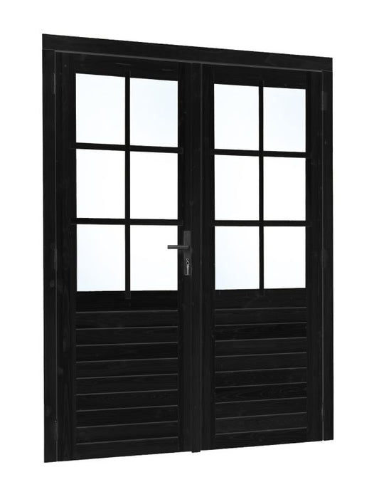 Vuren dubbele glasdeur 6-ruits zwart gespoten 1850x2050 mm buitenmaat