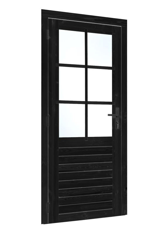 Vuren enkele glasdeur 6-ruits zwart gespoten 1000x2050 mm buitenmaat